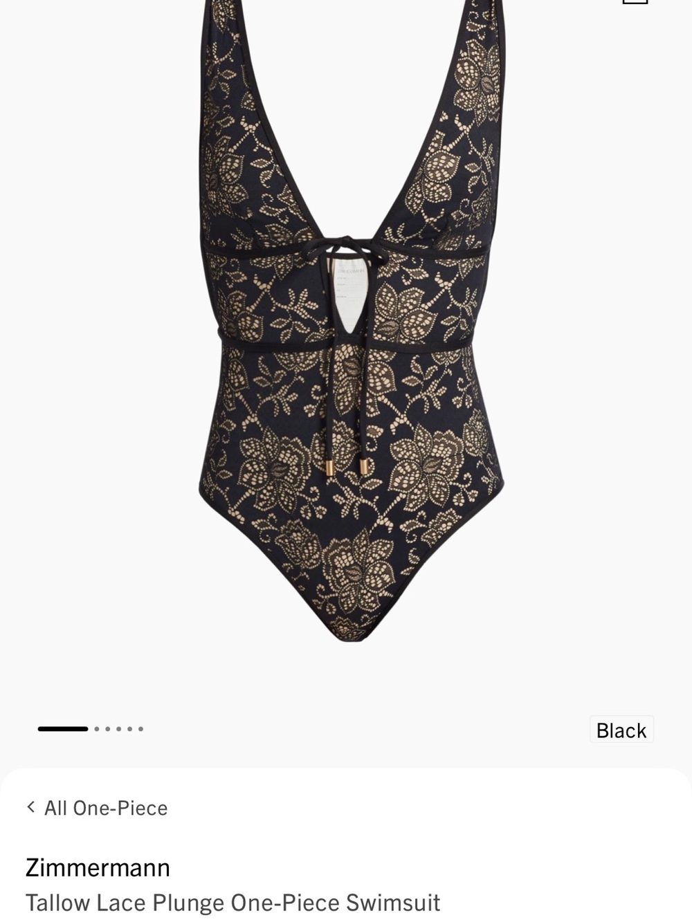 Zimmermann Black One-Piece Swimsuit with Gold Lace Pattern